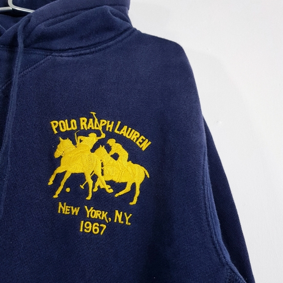 Polo Ralph Lauren Hoodie - Navy And Gold - 90s - Size Medium - Picture 3 of 6